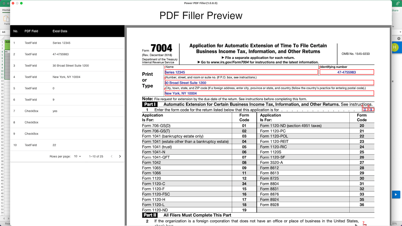 Step 2: Map Excel data columns to PDF form fields in Power PDF Filler