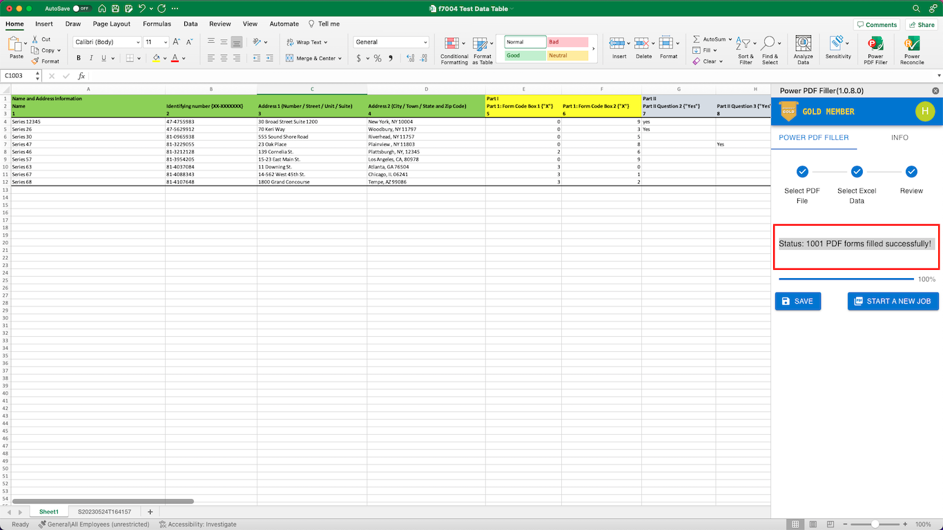 Step 3: 1001 PDF forms filled successfully with Power PDF Filler